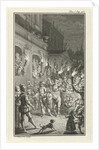 Torchlight procession through a city by Jacob Folkema