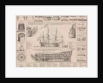 Engraving showing cross sections of a warship by Anonymous