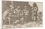 Eating figures around a table by Claes Jansz. Visscher II