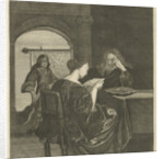 Woman reading a letter with a man at the table by Cornelis Hubert van Meurs