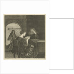 Woman reading a letter with a man at the table by Cornelis Hubert van Meurs