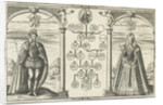 Portraits of James I, King of England and his wife Anne of Denmark standing on either side of genealogical tree by Jean le Clerc