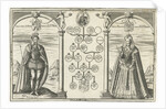Portraits of James I, King of England and his wife Anne of Denmark standing on either side of genealogical tree by Jean le Clerc