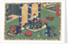 Prince Genji sitting on a rug in a room by Watanabe Shoemon