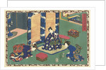 Prince Genji sitting on a rug in a room by Watanabe Shoemon