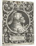 Portrait of Godfrey of Bouillon in medallion inside rectangular frame with ornaments by Anonymous