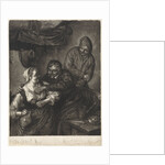 Tavern scene with three figures with a fireplace by Adriaen van Ostade