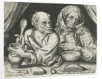 Man and woman eating porridge by Assuerus van Londerseel