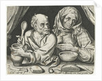 Man and woman eating porridge by Assuerus van Londerseel