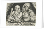 Man and woman eating porridge by Assuerus van Londerseel
