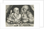 Man and woman eating porridge by Assuerus van Londerseel
