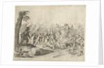 Fight between horsemen and infantry by Willem Basse