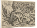 Hercules drags Cerberus from Hell by Julius Goltzius Cornelis Cort