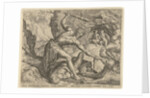 Hercules drags Cerberus from Hell by Julius Goltzius Cornelis Cort