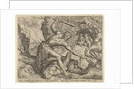 Hercules drags Cerberus from Hell by Julius Goltzius Cornelis Cort