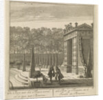 Gate in the garden of Castle Heemstede, gazebo overlooking the lake, the port and Castle Heemstede by Isaac de Moucheron