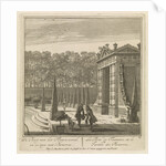 Gate in the garden of Castle Heemstede, gazebo overlooking the lake, the port and Castle Heemstede by Isaac de Moucheron