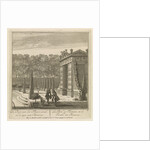 Gate in the garden of Castle Heemstede, gazebo overlooking the lake, the port and Castle Heemstede by Isaac de Moucheron