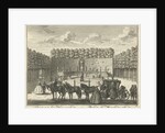 View of the terrace in the French garden of House ter Meer in Maarssen, in the foreground stands a carriage drawn by six horses by Hendrik de Leth