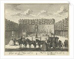 View of the terrace in the French garden of House ter Meer in Maarssen, in the foreground stands a carriage drawn by six horses by Hendrik de Leth
