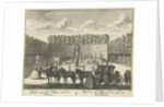 View of the terrace in the French garden of House ter Meer in Maarssen, in the foreground stands a carriage drawn by six horses by Hendrik de Leth