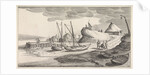 Boats on a river bank by Jan van de Velde II