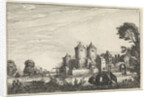 Figures in a canoe in a castle by Jan van de Velde II