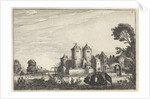 Figures in a canoe in a castle by Jan van de Velde II