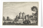 Figures in a canoe in a castle by Jan van de Velde II