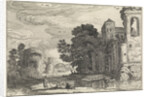 Three figures on a bank of a river near a castle by Jan van de Velde II