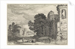 Three figures on a bank of a river near a castle by Jan van de Velde II
