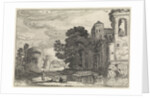 Three figures on a bank of a river near a castle by Jan van de Velde II