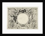 Round cartouche surrounded by scroll work with garlands and fruit bunches by Hieronymus Cock