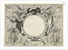 Round cartouche surrounded by scroll work with garlands and fruit bunches by Hieronymus Cock