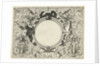 Round cartouche surrounded by scroll work with garlands and fruit bunches by Hieronymus Cock
