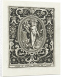 Element earth as a young woman with cornucopia and rosebush in picture frame with ornaments by Assuerus van Londerseel