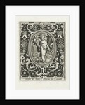 Element earth as a young woman with cornucopia and rosebush in picture frame with ornaments by Assuerus van Londerseel