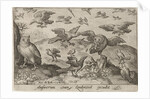 Owl with prey attacked by other bird by Nicolaes de Bruyn
