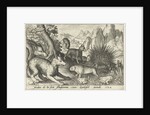 Wild boar, fox, beaver, porcupine in Frogs by Nicolaes de Bruyn