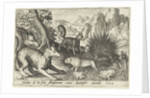 Wild boar, fox, beaver, porcupine in Frogs by Nicolaes de Bruyn