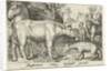 Taurus and other livestock and hyenas by Nicolaes de Bruyn