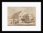 Skaters and a sledge at a farm by Hendrik Spilman