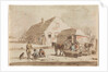 Skaters and a sledge at a farm by Hendrik Spilman