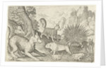 Wild boar, fox, beaver, porcupine and frogs by Nicolaes de Bruyn