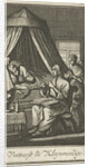 Praying figures at the bedside of a sick person by Barent Bos