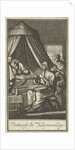Praying figures at the bedside of a sick person by Barent Bos