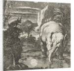 Hare and elephant with a full moon near a spring by Aart Wolsgrein