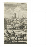 Oxen pulling carts laden with goods and people by Charles Angot