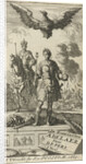 Roman emperor with scepter and globe, flying above him is an eagle with a crown in its clutches by Jurriaen van Poolsum