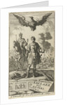 Roman emperor with scepter and globe, flying above him is an eagle with a crown in its clutches by Jurriaen van Poolsum